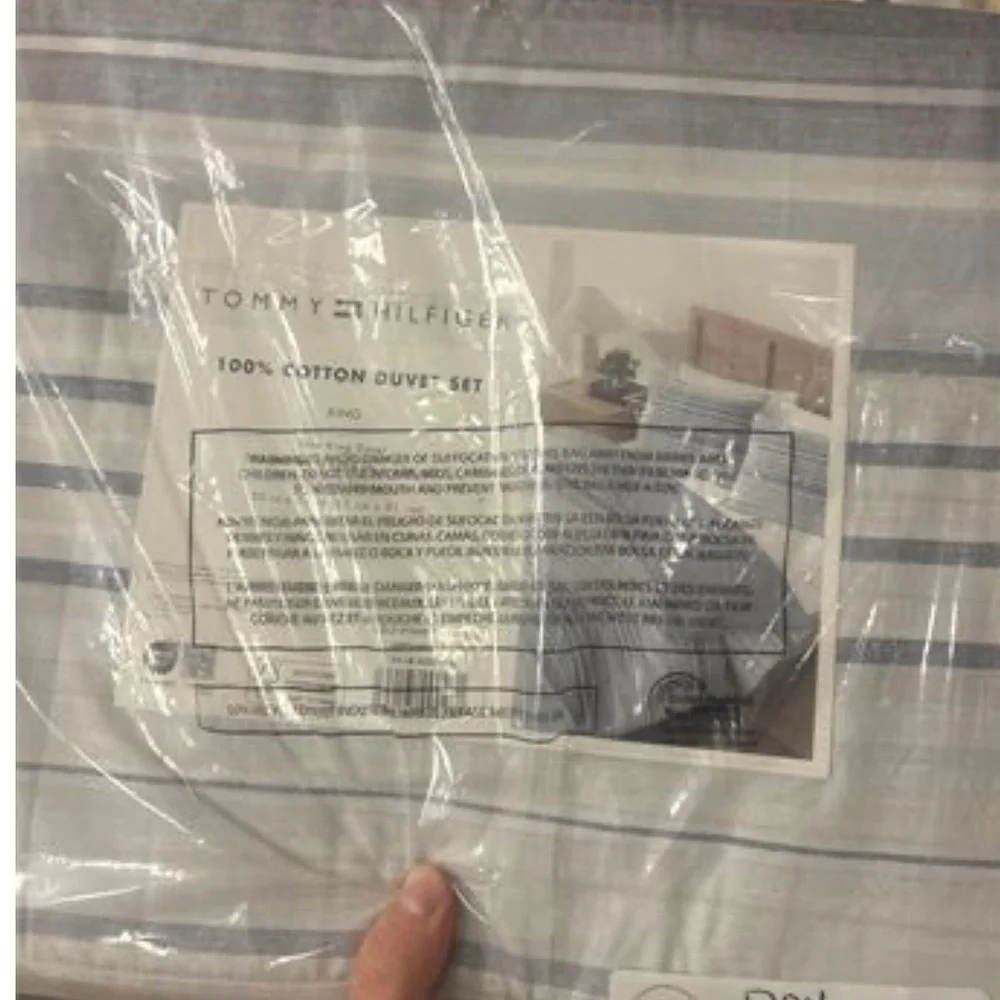 Tommy Hilfiger Bold Stripe Textured Cotton Grey Duvet Cover Set King - Picture 2 of 3